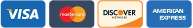 Payment logos: Mastercard, Visa, Discover and American Express