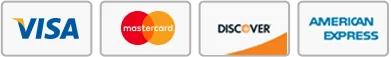 Payment logos: Mastercard, Visa, Discover and American Express