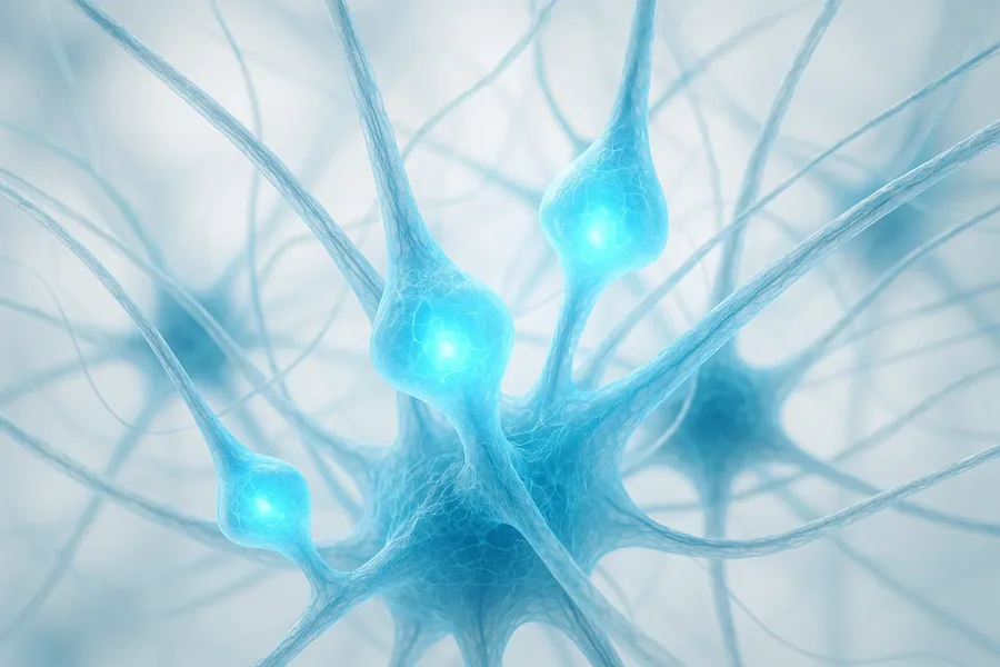 A glowing blue network of nerve cells